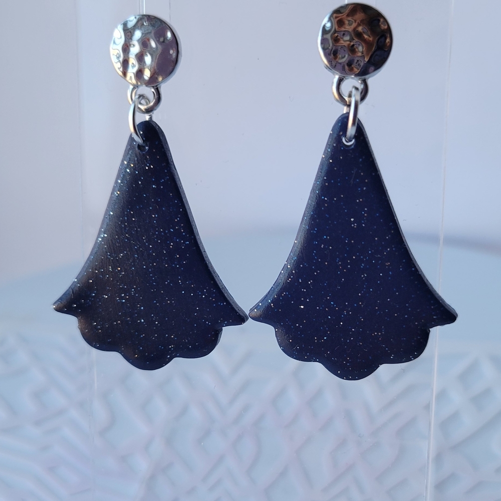 Floral Blue and Silver Dangle Earrings